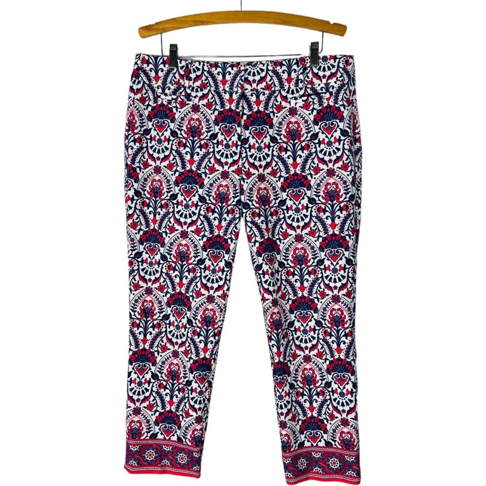 NEW Loft white pink blue floral Marisa cropped preppy boho pants 12